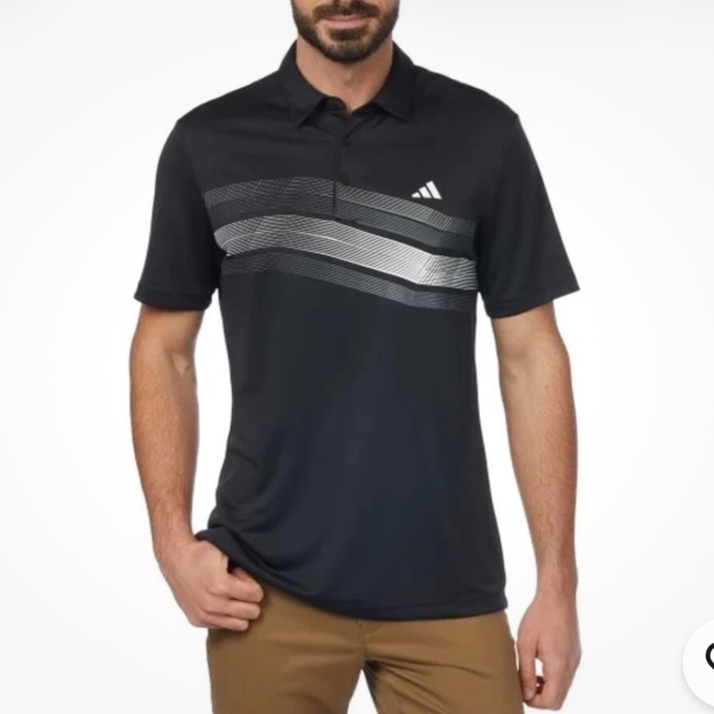 adidas Core Chest Stripe Polo Men’s 2XL Black Golf Shirt Moisture Wicking
